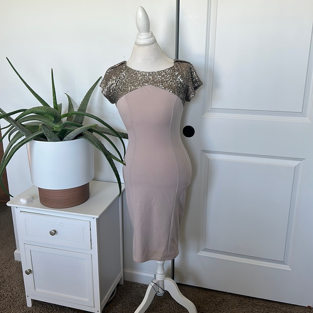 Women’s formal fitted grey sequin dress